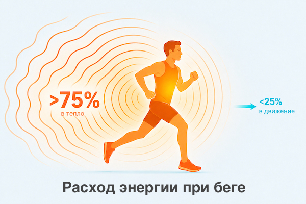 Тело бегуна как обогреватель: меньше четверти энергии идёт в движение, остальное превращается в тепло